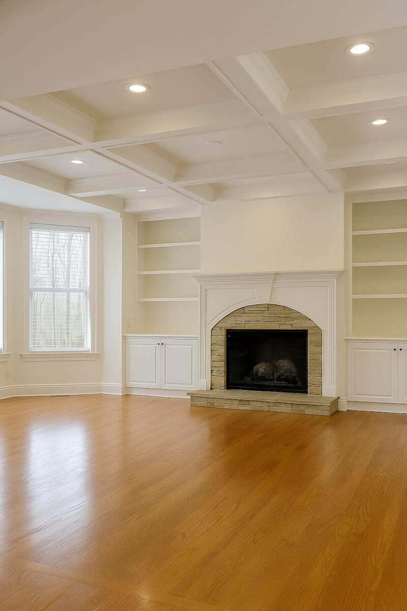 A ceiling is added to a two-story living room to create extra space for a playroom upstairs in Huntersville, NC by Distinctive Design + Build + Remodel.