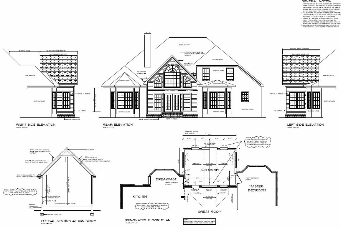 Blueprints for a home addition in Charlotte, NC by Distinctive Design + Build + Remodel.